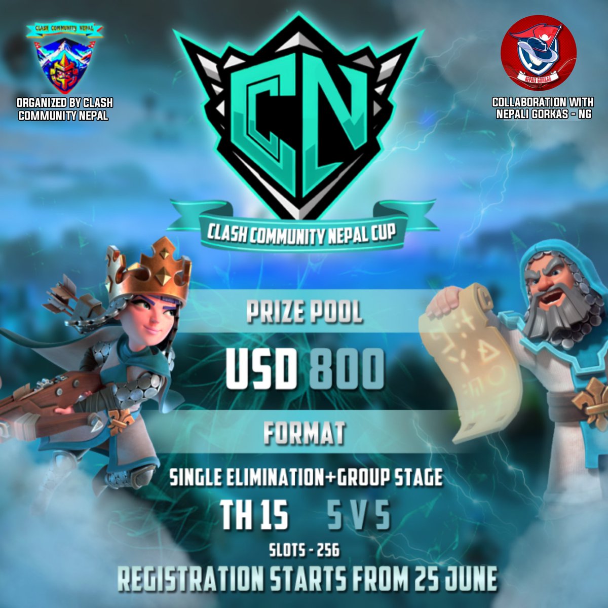 We are moving Close to the registrations period 🔥
Create some hype Clashers as Clash Community Nepal is all set to host their 1st Ever Global Tournament 😮‍💨
Registration opens from 25th of June.
Join our discord server: discord.gg/dynzTT5z4r