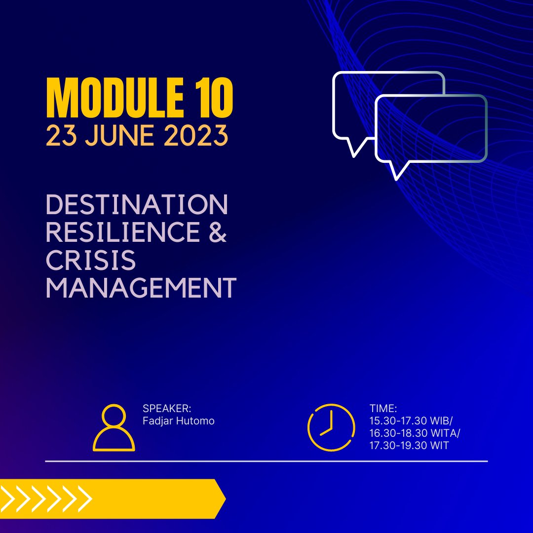erikbanjar2's tweet photo. ILDP (Indonesia Destination Leadership Program) session by @Kemenparekraf
MODULE 10: Destination Resilience & Crisis Management
#ILDP
#destinationleadership
#pesonaindonesia
#wonderfulindonesia
#visitDUMAIyournextdestination https://t.co/pvNfXA0rNO