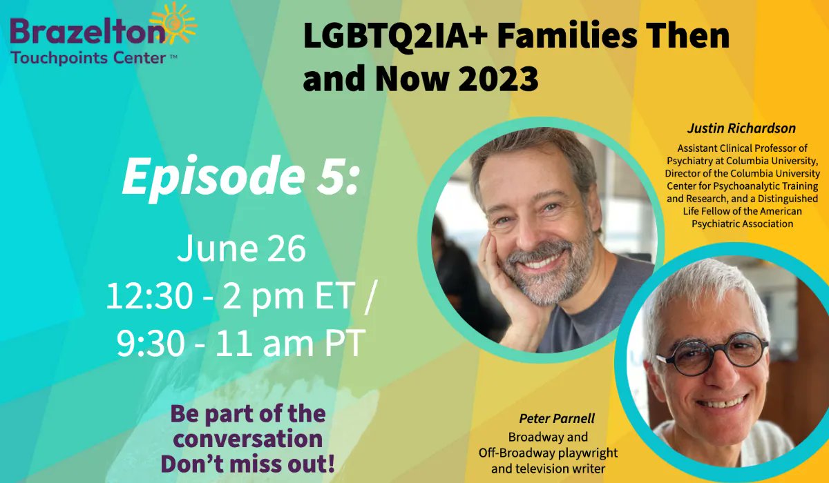 Join us Monday, June 26, for the fifth episode of the series, featuring married couple Justin Richardson &amp; Peter Parnell, who co-authored And Tango Makes Three, as well as Christian The Hugging Lion. They are proud parents of a 14-year-old daughter
 buff.ly/41HMDaP