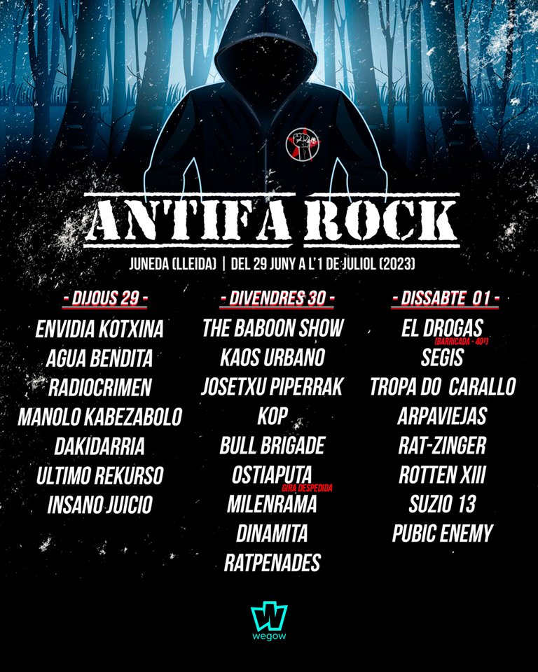 🕥 NOQUEDA NADA para el <a href="/AntifaRockJunda/">Antifa Rock Juneda</a> 🕥

👉 Últimas entradas en #Wegow 📲 bit.ly/417ho9P