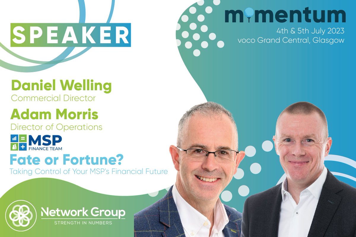 Speaker announcement 📢

The <a href="/MSPFinanceTeam/">The MSP Finance Team</a>, Adam Morris and Daniel Welling, will be with us in Glasgow discussing Fate or Fortune? Taking Control of Your MSP's Financial Future

#NGMomentum