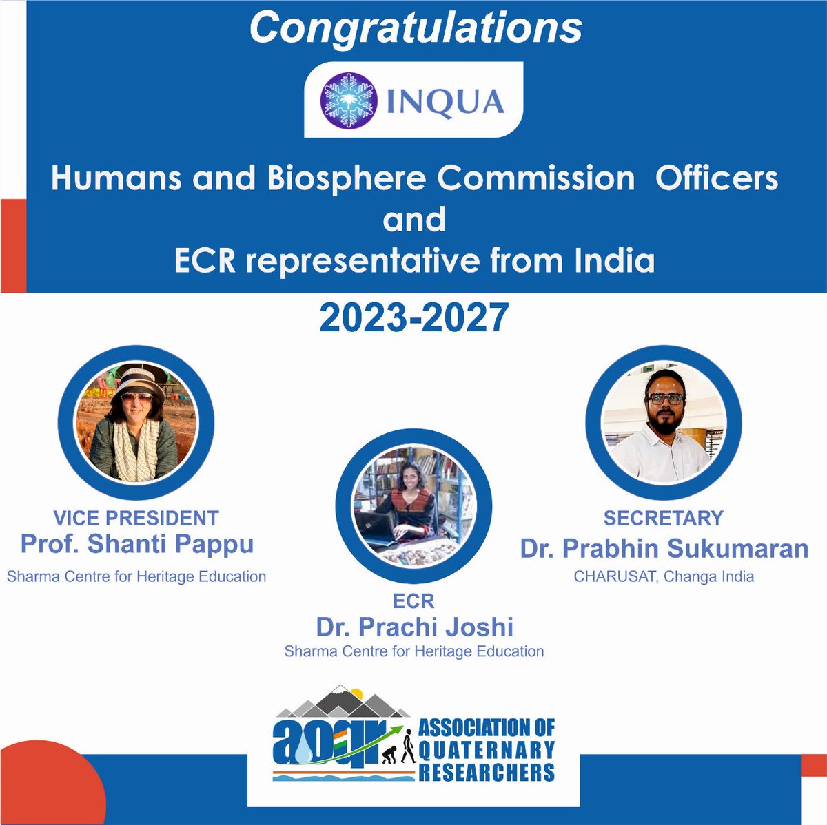 AOQR extends its heartfelt congratulations to the newly elected officers and early career researchers (ECR) from India who have assumed positions in the INQUA Human and Biosphere Commission. #inqua #habcom #inquaecr #india