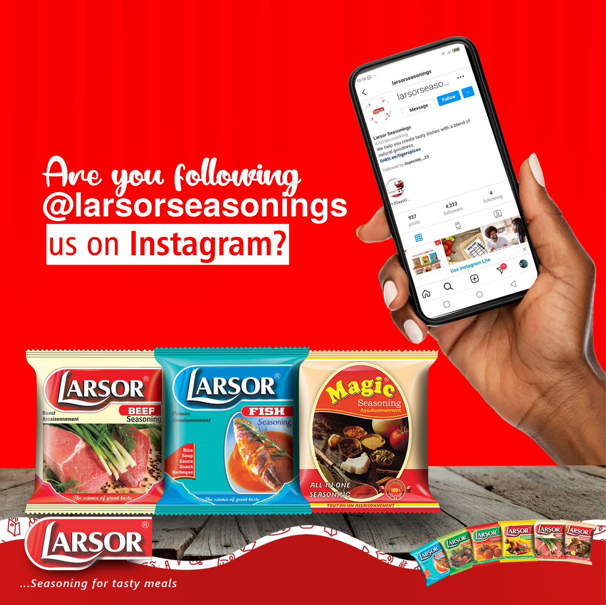 LarsorSeasoning's tweet photo. Are you following the flavour trail yet? 🍽️
Follow us now for a daily dose of flavour adventures.
Tap that follow button and join our seasoning-loving community today! 🎉🌶️

#LarsorSeasonings #NaijaBrand #Seasonings #Foodie #FoodLover https://t.co/NgysrNKPu7