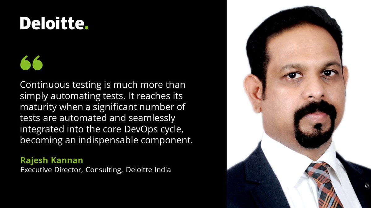 Here's what Rajesh Kannan, Executive Director, Consulting, Deloitte India, has to say about continuous testing, and how it has emerged as an essential aspect for running businesses.

Know more: deloi.tt/3Xjlhal

#BusinessTesting #Deloitte #Testing #ContinuousTesting