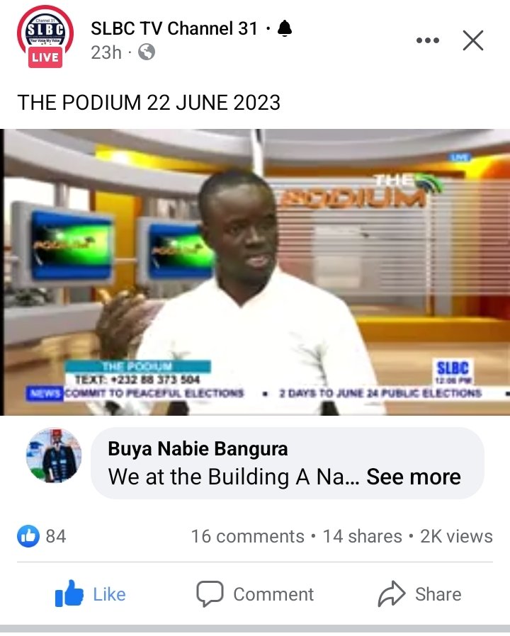 NationCampaign's tweet photo. Yesterday, our campaign lead @keita_ansumana & #ThePowerOf18 champ πΈπ± call on young people to actively & peacefully participate in #J24 polls. He made this clarion call at the National TV #SLBC which also had 2k views on FB.
@YIAGA @CGGSierraLeone @DSamsonItodo @USEmbFreetown https://t.co/NMb2LWZyZH