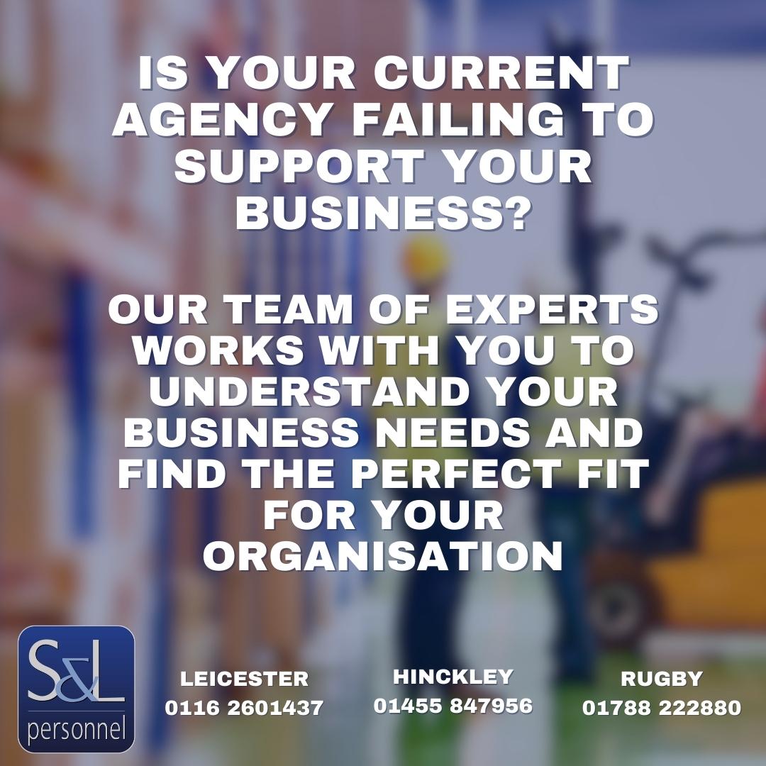 Is your current agency failing to support your business?
Our team works with you to understand your business needs and find the perfect fit for your business.
Let S&L Personnel be your first choice for recruitment!
#SLPRecruitment #BusinessEfficiency #FirstChoiceForRecruitment