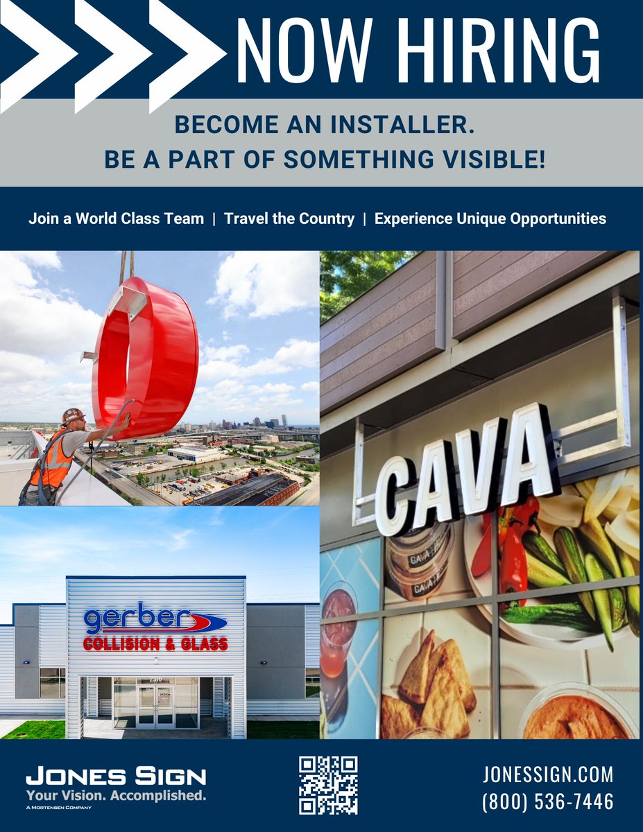 jonessign's tweet image. Are you ready to take your career to new heights? We're seeking passionate individuals with a knack for precision and an adventurous spirit to join our sign installation team. 

#NowHiring #SignInstaller #TravelOpportunity #JoinOurTeam #JonesSign
