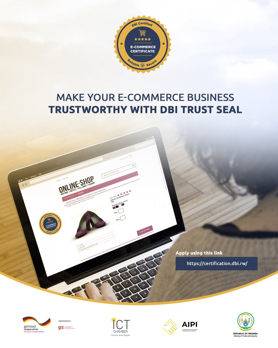 Trust attracts customers!! Get DBI Trust Seal and be remarkable in E-Commerce business.

Go to certification.dbi.rw and apply.

#TekanaTurizewe #TrustSeal #DBITrustSeal #ecommerce #ecommercebusiness