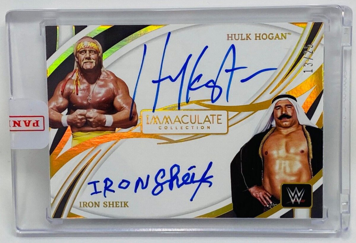 card_guide's tweet photo. What a great piece this is. Immaculate on card dual autographs of Hogan & Sheik sold last night for over $750. #ripsheik https://t.co/QhFWlTrElM