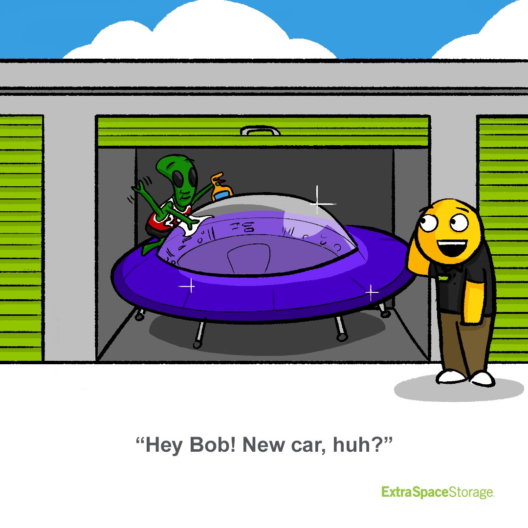 extraspace's tweet image. Meanwhile, at Area 51. 👽 

Some customers give a whole new meaning to our name. 😆 

#selfstorage #extraspace