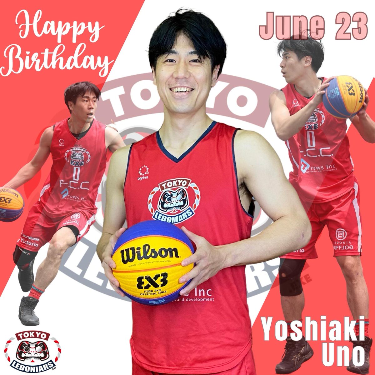 TOKYO_LEDONIARS's tweet photo. 👏Happy Birthday👏
本日6月23日はLEDONIARS No.0 #宇野善昭 選手(@uno16s)の誕生日です!
ハードなDFとリーダーシップでチームを牽引します!
応援どうぞ宜しくお願いいたします!
#HappyBirthday #TOKYOLEDONIARS #LEDONIARS https://t.co/fPmqzmVmjd