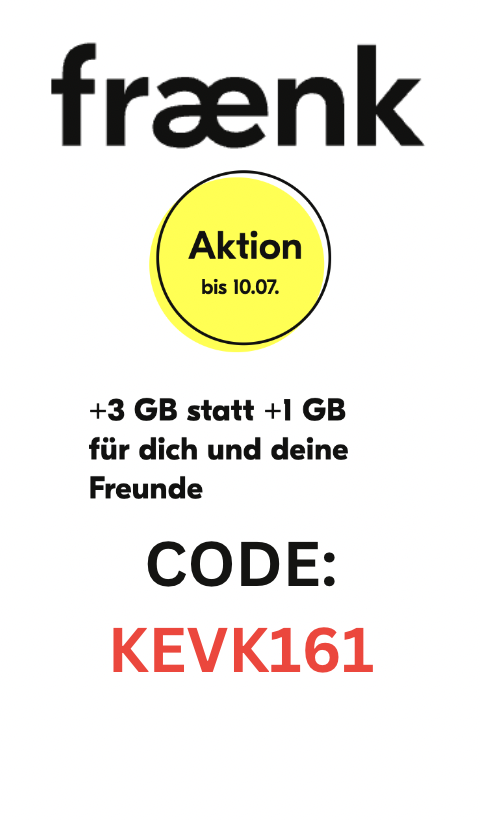 DoNkeV88's tweet photo. Hey,
ich würde mich sehr freuen,
wenn du meinen Code:
👉 KEVK161 👈
für die +3 GB Internet nutzen würdest :)
Du hast damit 10 GB monatlich zur Verfügung 🏆
#fraenk #fraenkforfriends https://t.co/S1PhvWQbtZ