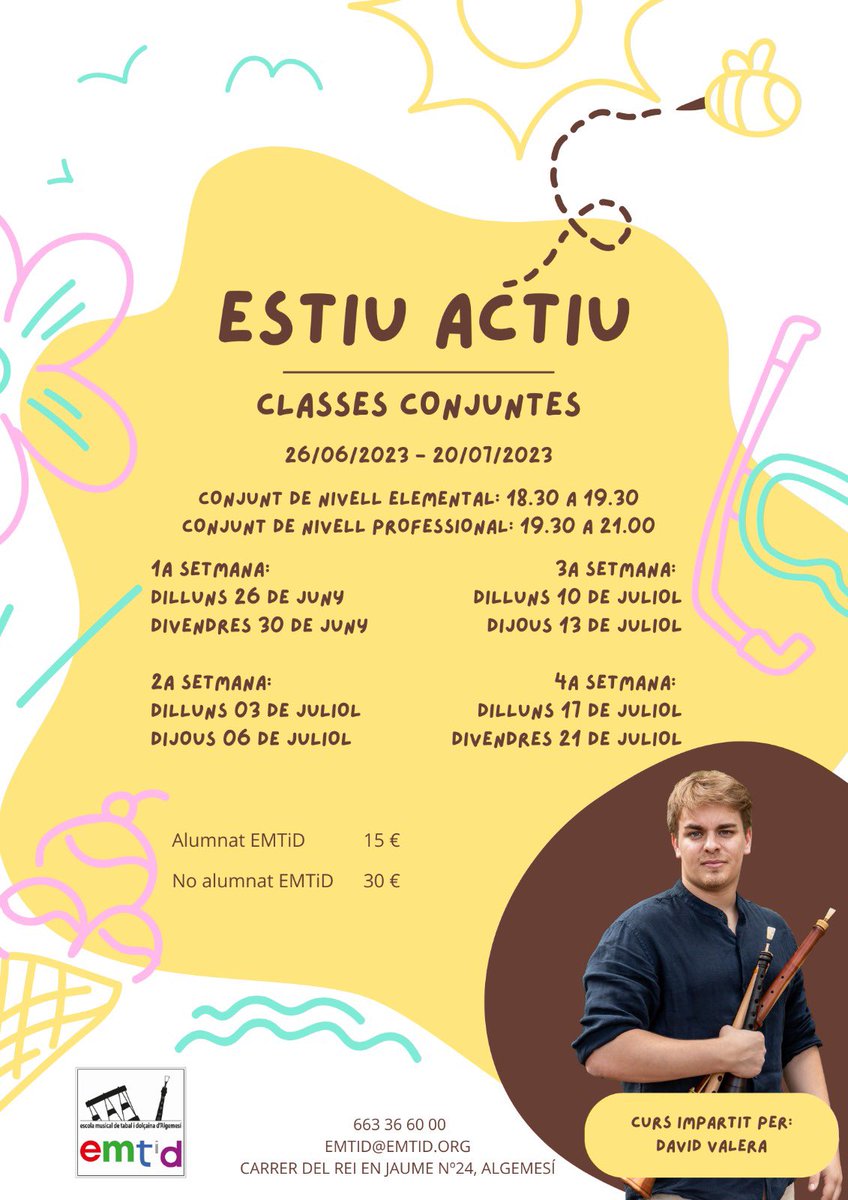 Arriba l’estiu i s’acaven les classes. ☀️

T’has quedat amb ganes continuar aprenent unes setmanes més a l’estiu? Apunta’t als tallers que ha organitzar l’Escola de Música  Emtid Algemesí. 👨‍🏫

T’esperem! 🎼

 🔗Inscriu-te ací: forms.gle/9QBLzhzGY4YH19…
