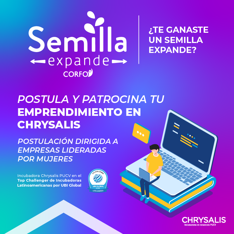 📢 ¿Acabas de ganar el fondo Semilla Expande 2023 y necesitas como emprendedora un patrocinador? No busques más, nosotros podríamos ser tu mejor opción!

Escríbenos al correo camila@chrysalis.cl y comienza a recibir toda la información que necesitas a tiempo. 🚀