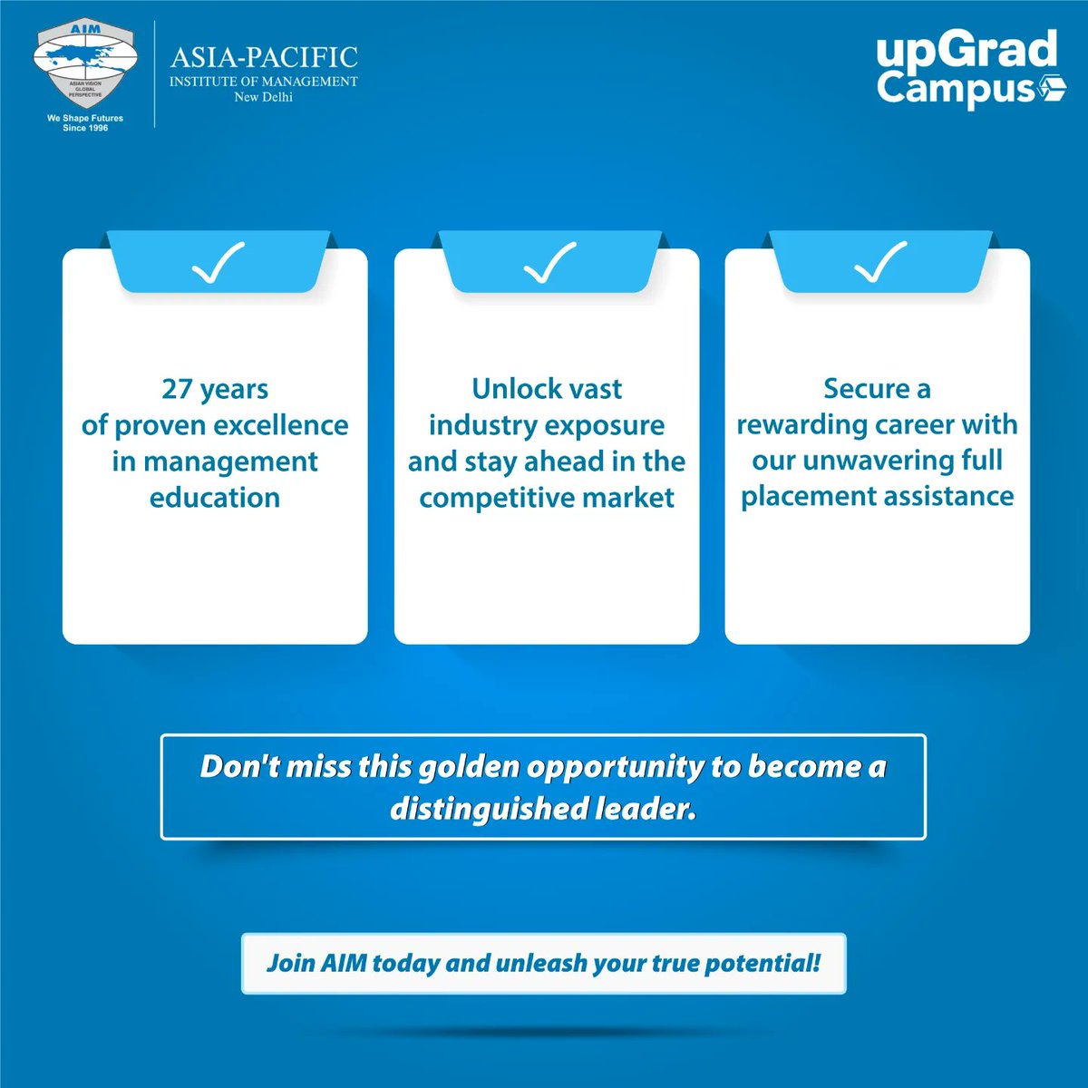 APIMdelhi's tweet photo. Unleash your potential and become a trailblazing leader with AIM's renowned PGDM program. 

#AIM #PGDM #Legacy #IndustryExposure #RewardingFuture #LeadershipJourney https://t.co/CcceXdz6K0