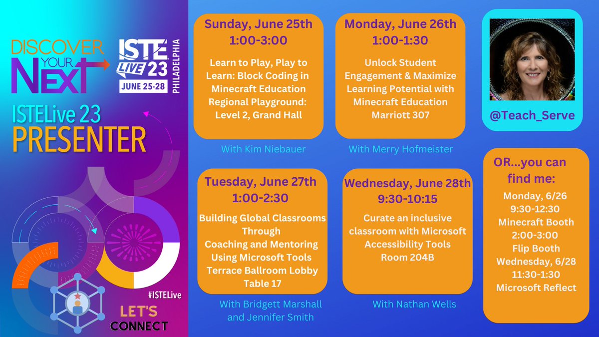 Tomorrow I will be taking a short train ride from DE to Philly for the #ISTELive conference! I cannot wait to connect with so many AMAZING educators . Looking forward to presenting with all these superstars! Come say hello! #MIEExpert @i2eEdu #Flipsider #MinecraftEDU