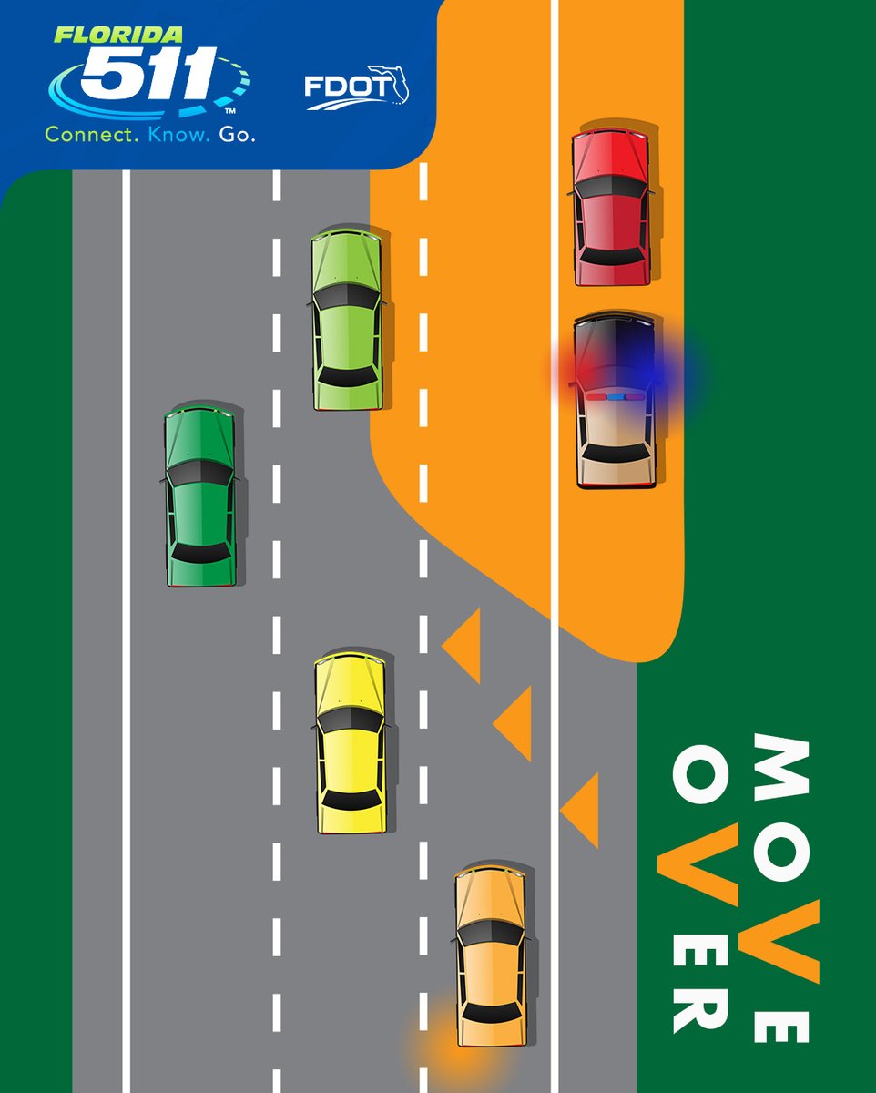 Do you know what to do if you see flashing warning lights while driving? FDOT reminds motorists to move over a lane or reduce speed by 20 miles per hour under the posted limit when approaching these lights. These emergency vehicles need safe clearance to help others.
#MoveOver
