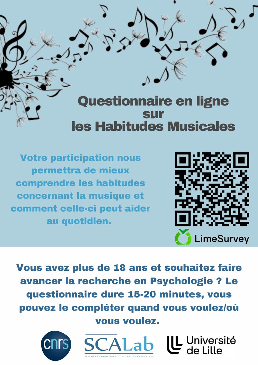 TeamREBOOT_expe's tweet image. Prenez 15 minutes pour répondre à ce questionnaire pour nous aider à mieux comprendre comment vous utilisez la musique 🎶
enquetes.univ-lille.fr/index.php/2693…
