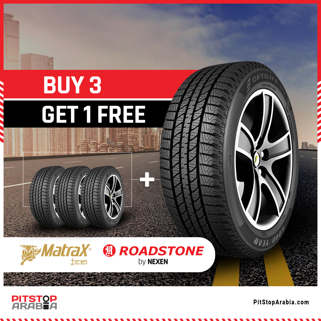 Revamp your ride with our incredible offer on Matrax and Roadstone tyres! Buy 3 tyres and get the 4th one FREE! Don't miss out on this unbeatable deal!

Visit our website today!

#PitStopArabia #Buy3Get1Free #MatraxTyres #Roadstonetyres #ExclusiveOffer #Dubai #TyreChange #UAE