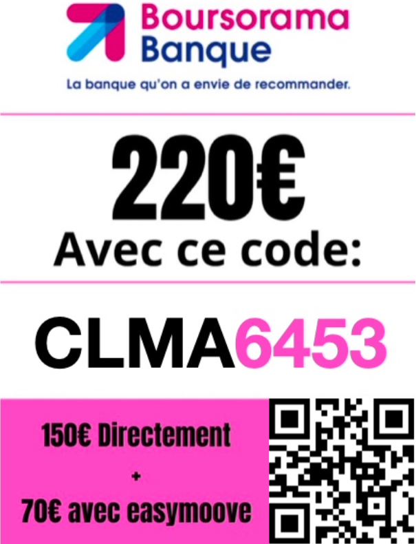 Bonjour faites-vous jusqu'à 220€ via mon #parrainage #boursorama #banque

C'est ultra simple, utilisez le code CLMA6453 ou scanner le QR code ci-dessous 

#inflation #france #bonsplans #bonplan #aide #macron #application