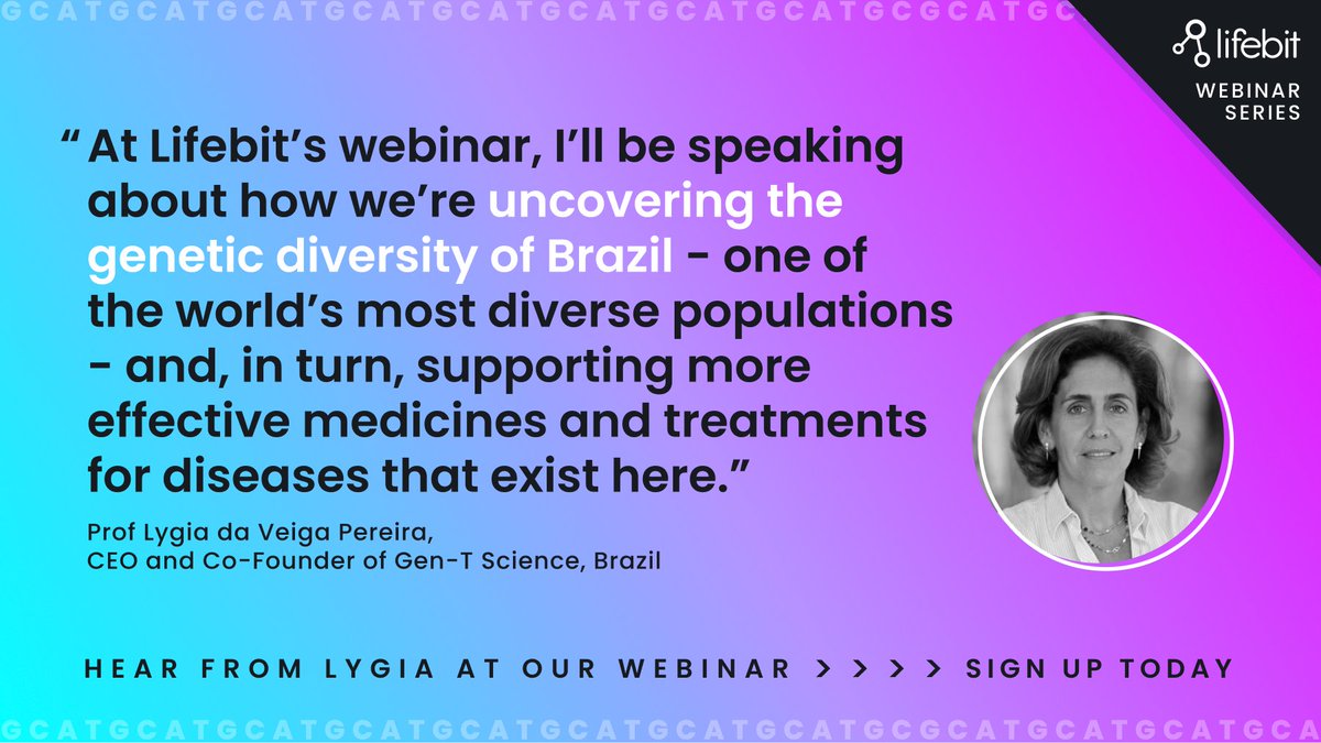 lifebitAI's tweet photo. Have you registered for our webinar on Data Diversity in Genomics on 6 July from 4:30-6:00pm BST? We have a fantastic lineup of speakers, including @LygiaVPereira who will be talking about Brazilian diversity for research. Sign up today! https://t.co/kMDyy7Z0Wc https://t.co/2UhlRrPWss