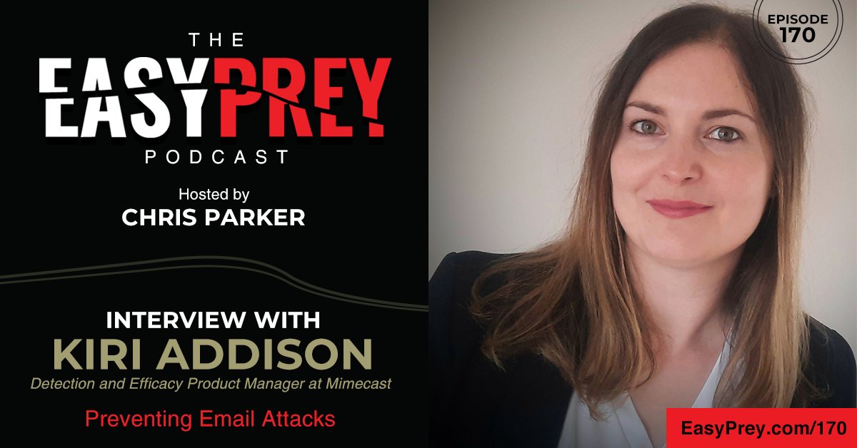 Dr. Kiri Addison recently joined the @EasyPreyPodcast with Chris Parker to discuss the prevalence of email-based attacks and what can be done to prevent them. Listen to the full podcast here: bit.ly/3N8tbi4
