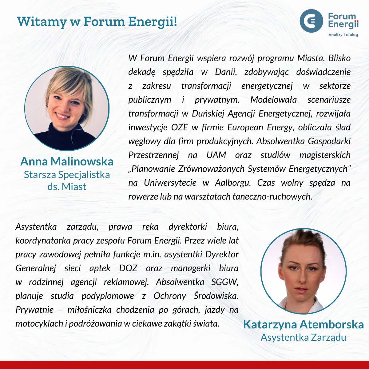 ForumEnergii's tweet photo. Z ogromną radością przedstawiamy nowe osoby w zespole @ForumEnergii. Wzmacniamy program współpracy z miastami oraz wewnętrzną koordynację pracy. Witamy na pokładzie! 
#LeadAir #team https://t.co/WJn6RE3k5F