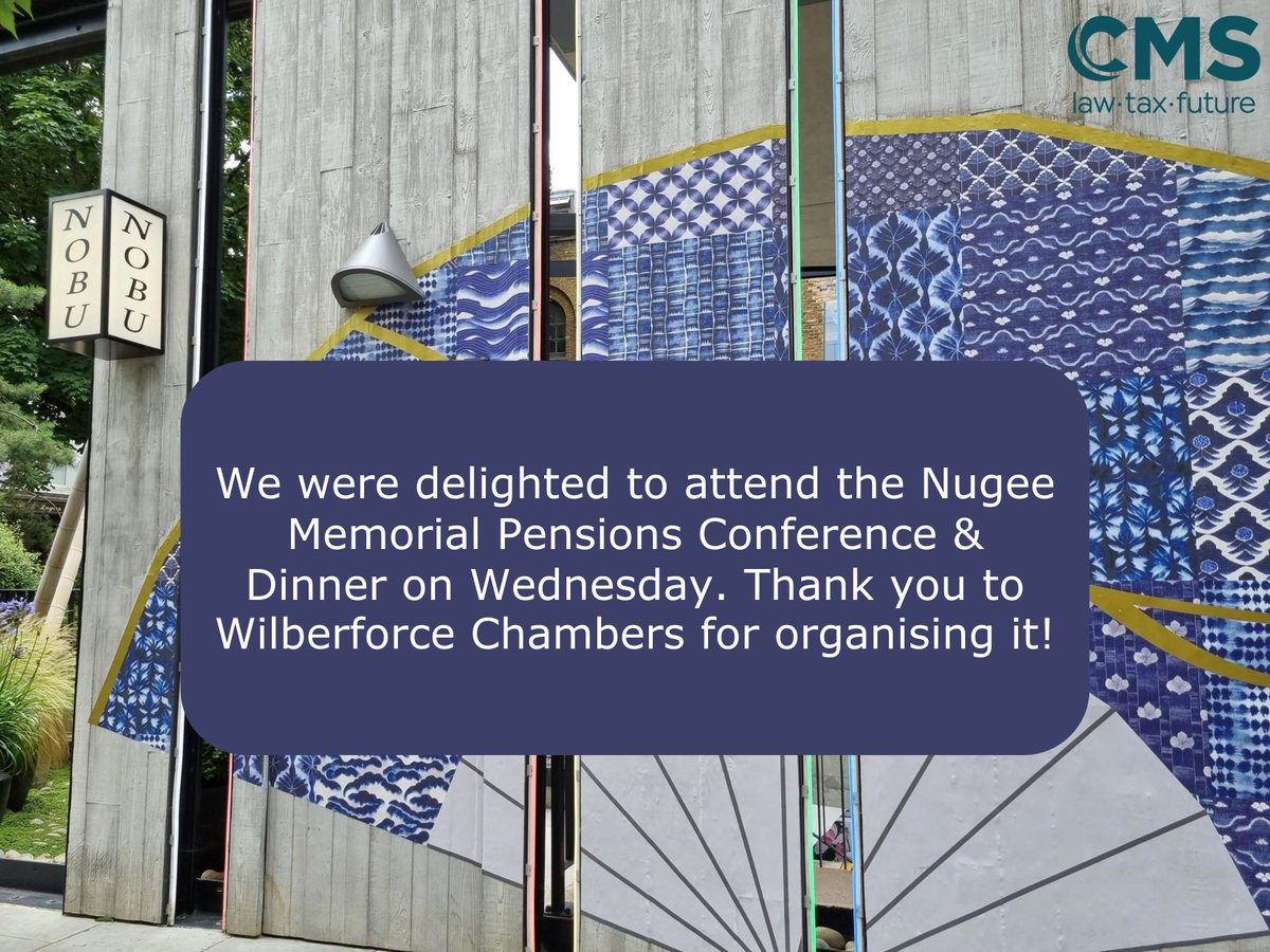 CMS_UK_Pensions's tweet photo. Thank you to @WilberforceCh for organising the Nugee Memorial Pensions Conference &amp; Dinner on Wednesday discussing #pensions topics such as the Equality Act 2010, #pensionstax and #DBsurpluses with guest speaker Sir @SteveWebb1 @NobuHotels #CMSPensions https://t.co/i4MwBYxUsS