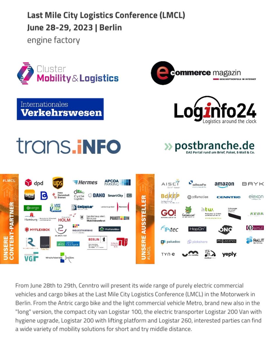 _X_Alex_'s tweet photo. #CENNTRO $CENN #ANTRIC
#LMCL Last Mile Logistics Conference
June 28 - 29, 2023 #Berlin https://t.co/86wZVWdNfP