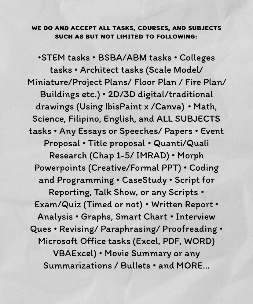 WorldAcadHelper's tweet image. Too much homework? Need academic assistance? I gotchuu!
We're offering a reasonable budget-friendly price just for you! Our price always depends on the deadline, instruction, format complication, and/or how hard and long the task is. Our rates will really depend on the given…