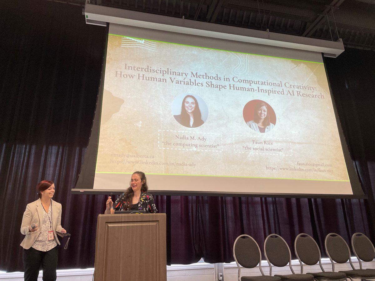 MatthewGuz's tweet photo. Final session of #iccc23, Nadia M. Ady and Faun Rice talking about interdisciplinary research. Specifically their ongoing study into how people do interdisciplinary research in human-AI research. https://t.co/r2ysMTgnuu