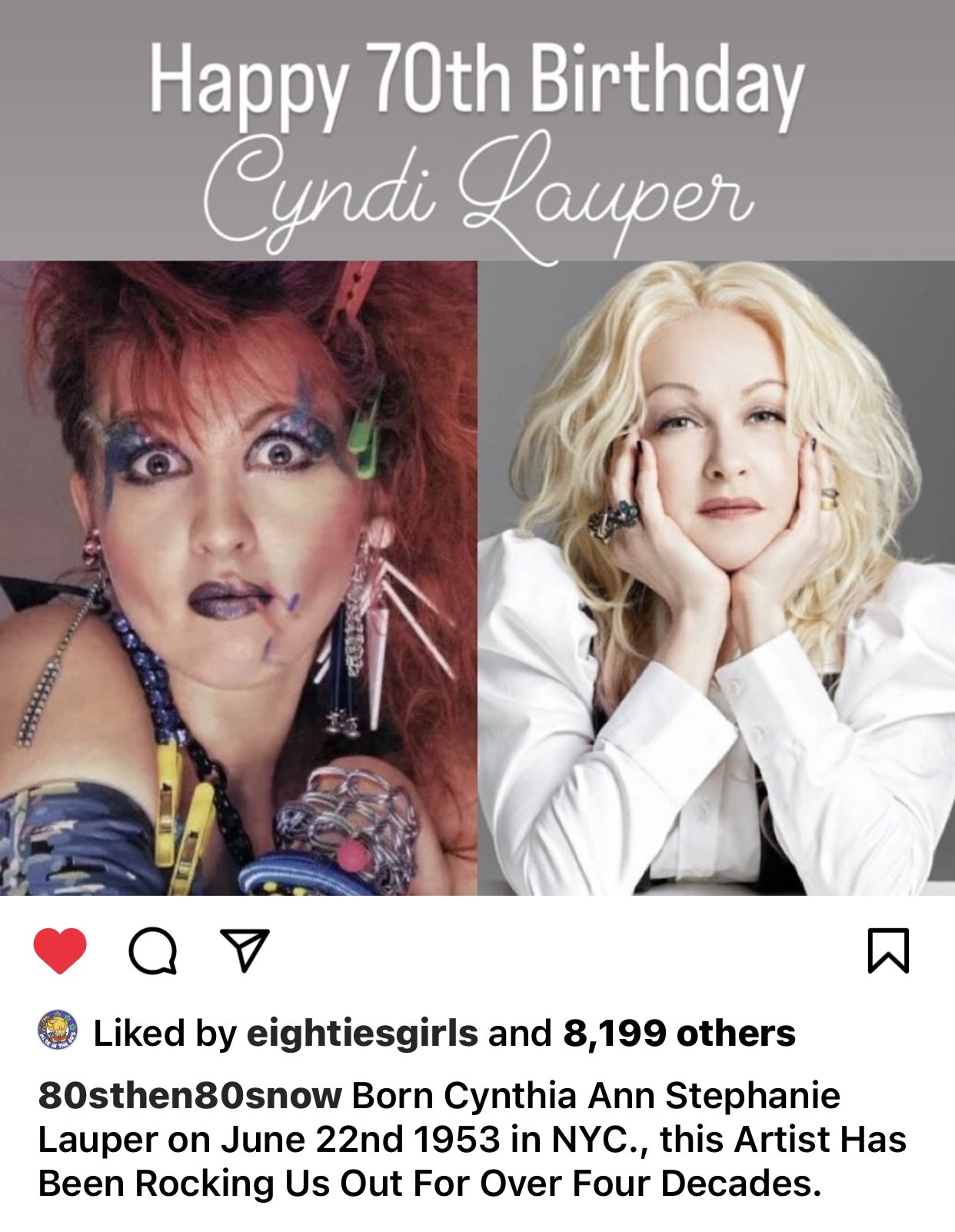 Happy Birthday Cyndi Lauper! Love you!!! 