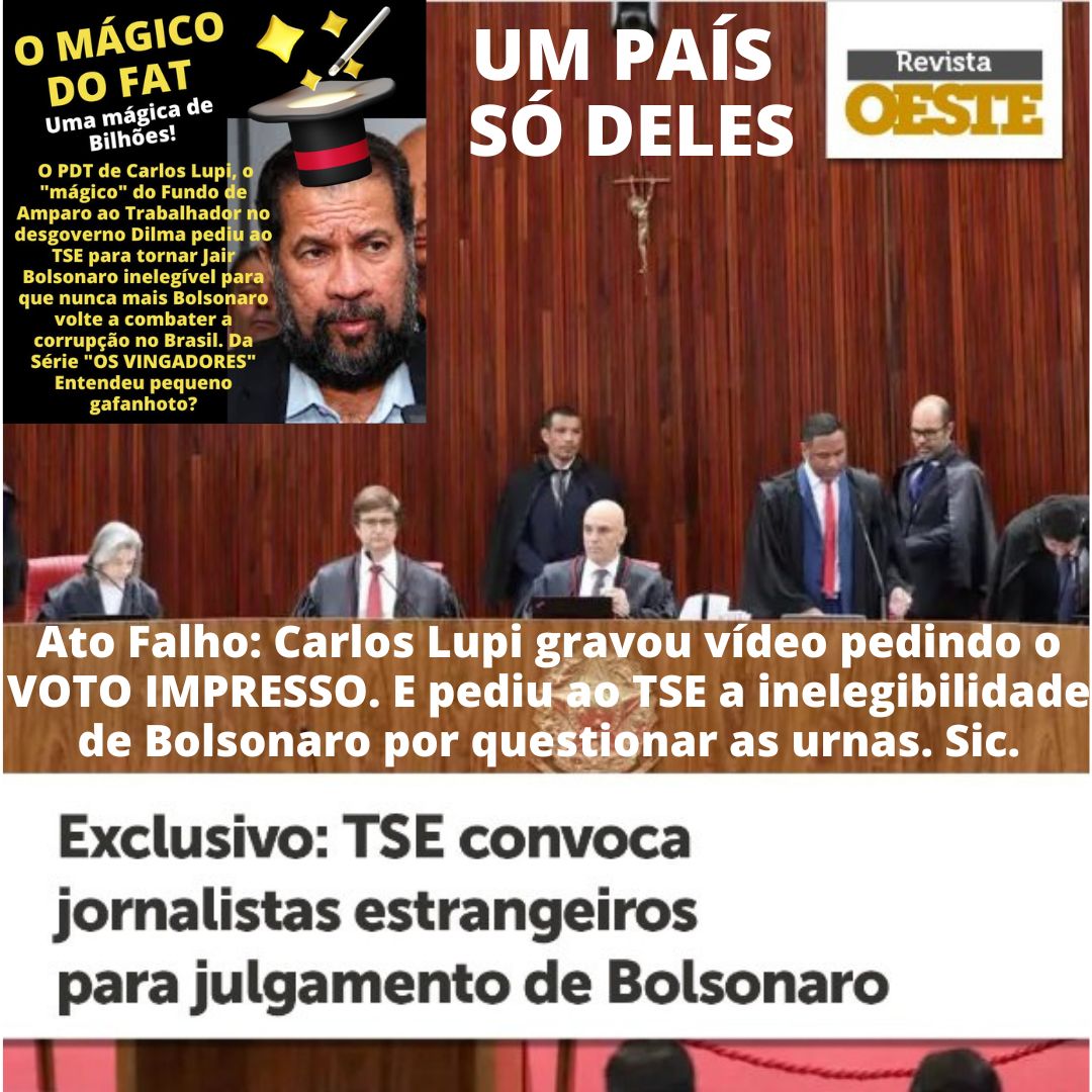 Distopia1984BR's tweet photo. Carlos Lupi gravou vídeo pedindo VOTO IMPRESSO. E pediu ao TSE a inelegibilidade do Bolsonaro. Sic
#BrasiLivreJB #SomosBrasil #BrasileiroRaiz #FenixPatriotas #RobosComCPF #DireitapeloBrasil #ArqueirosPatriotas #GrPATRIOTABRASIL #MosqueteirosPatriotas #GruBrasilNossoBemMaior https://t.co/Z5h0bOLoBo