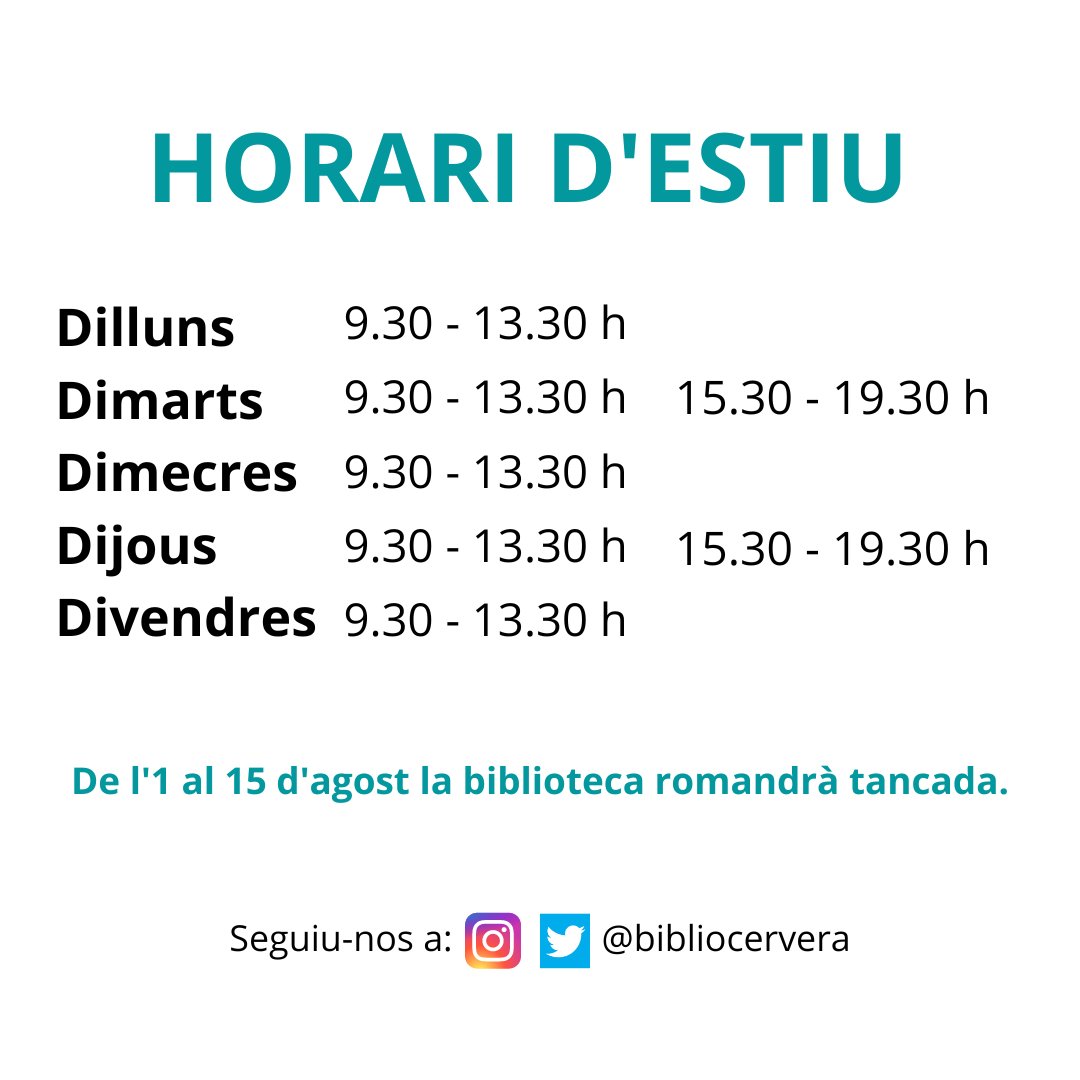 Us recordem que a partir de demà, comencem l'horari d'estiu. Bona revetlla! <a href="/paeriacervera/">Paeria de Cervera</a>  <a href="/ccsegarra/">Consell Comarcal de la Segarra</a>