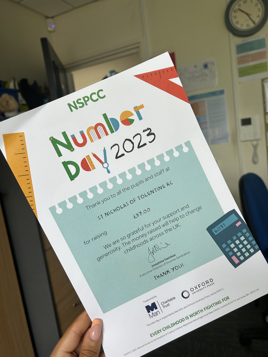 We received this NSPCC Number Day Certificate to congratulate our school on raising £37.00!! Thankyou so all parents who donated!