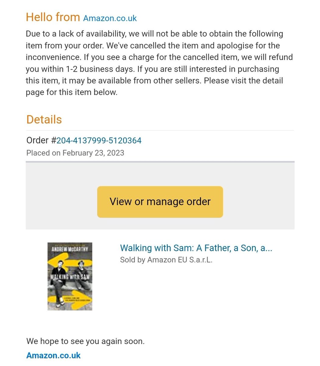 Well, I did wonder why it was taking so long... v. happy it's so popular though, <a href="/AndrewTMcCarthy/">Andrew McCarthy</a>
...and there I was thinking I was super diligent pre-ordering my copy. 🤦‍♀️😂
Of course, this just won't do, off to locate another (available) copy, pronto! 📖 #WalkingWithSam