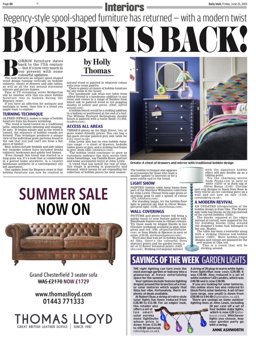 Trend alert - bobbin interiors! My piece for <a href="/DailyMailUK/">Mail+</a>