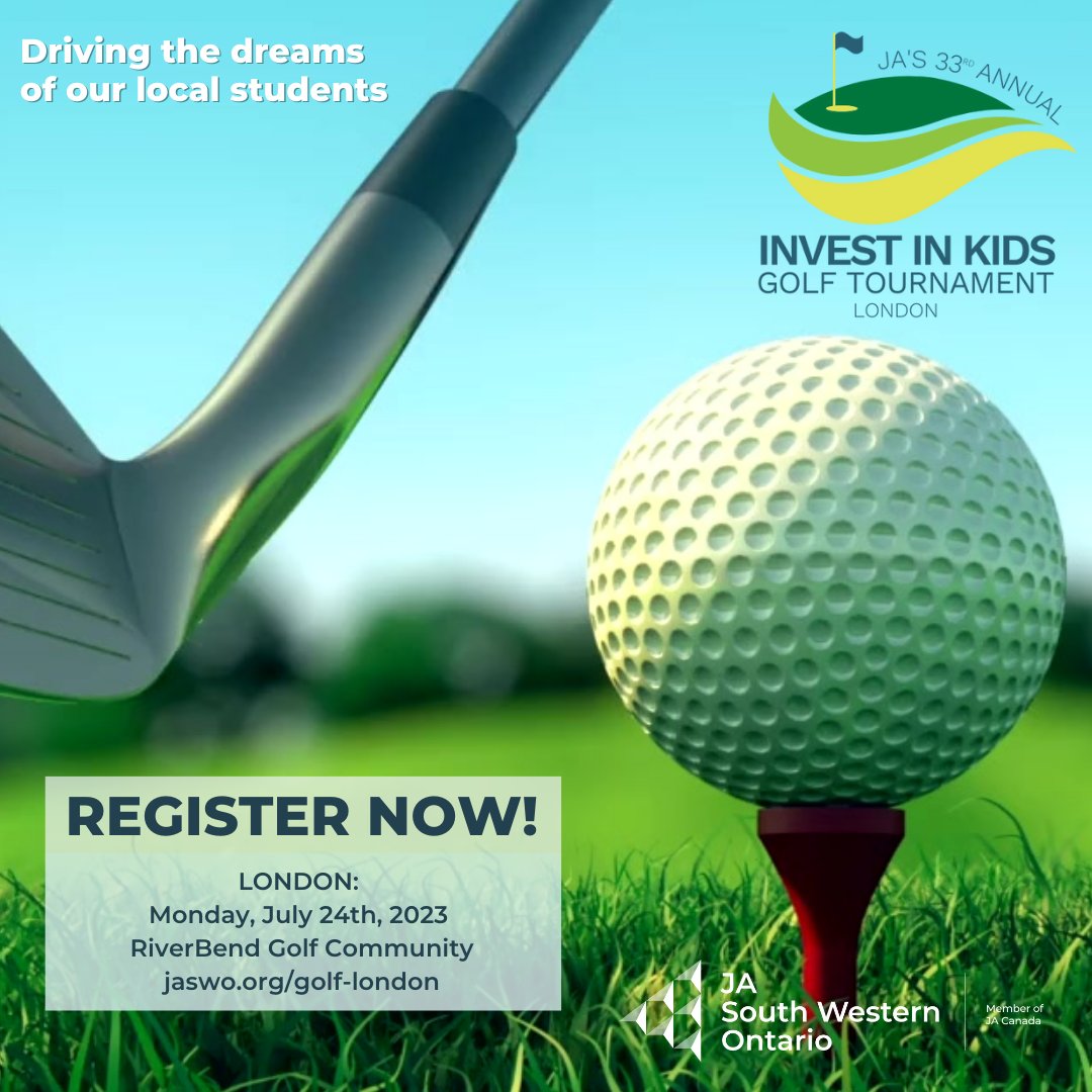 Come together for a fantastic day of golf in July, all in support of our local students and their essential JA education. 

Spread the word. Together, we can make a lasting impact! 

jaswo.org/golf-london/

#GolfTournament #InvestInKids #ldnont #londonontario #julyevents