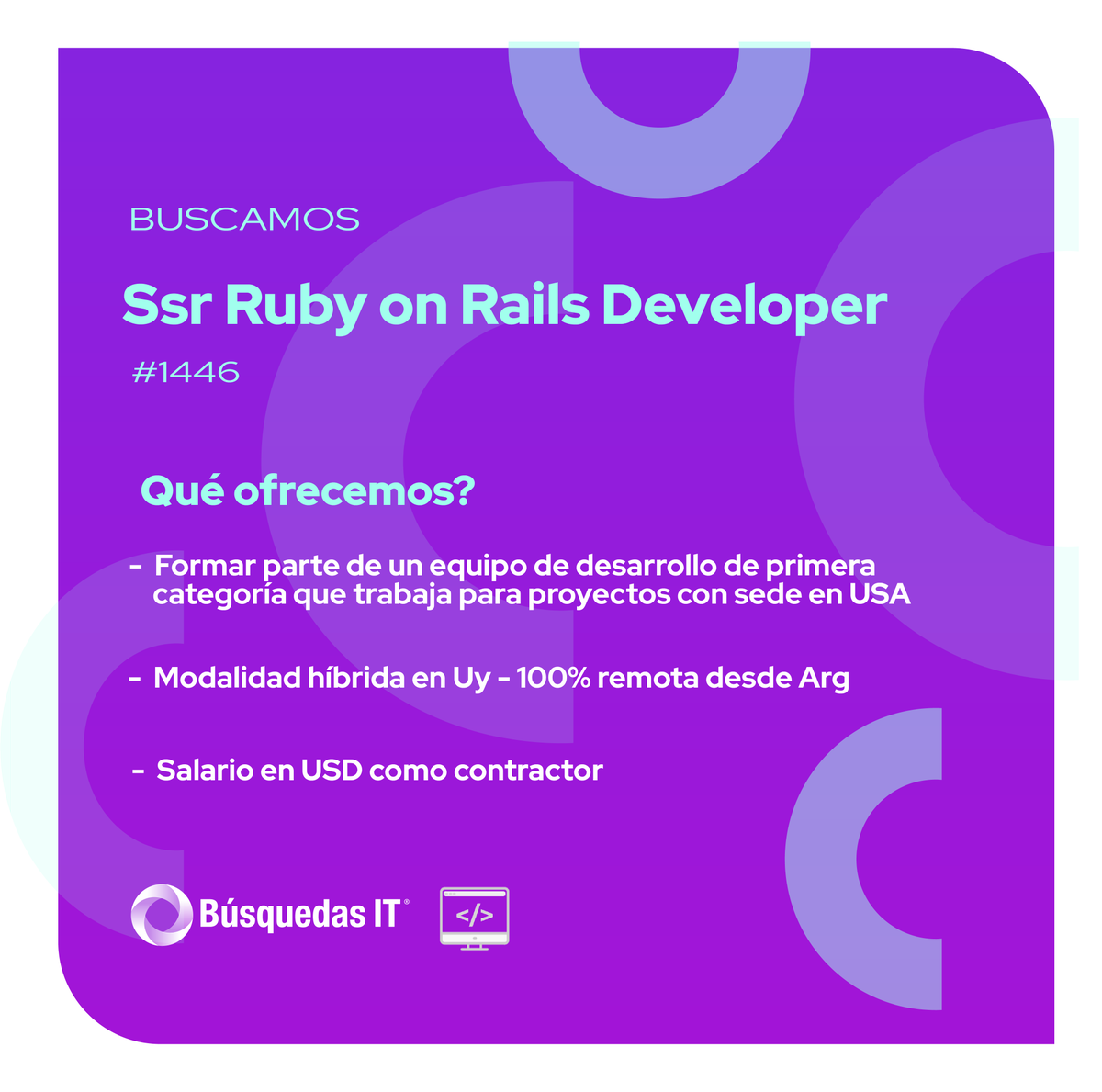 it_busquedas's tweet image. 💻 ¿Eres un apasionado de la programación y quieres crecer como desarrollador Ruby on Rails?
Híbrido - Remoto 📍
Contactá a Mari mgaray@busquedasit.com
O entrá aquí 👇
busquedasit.com/es/opportuniti…
#RubyOnRails #RailsDevelopment #RubyProgramming