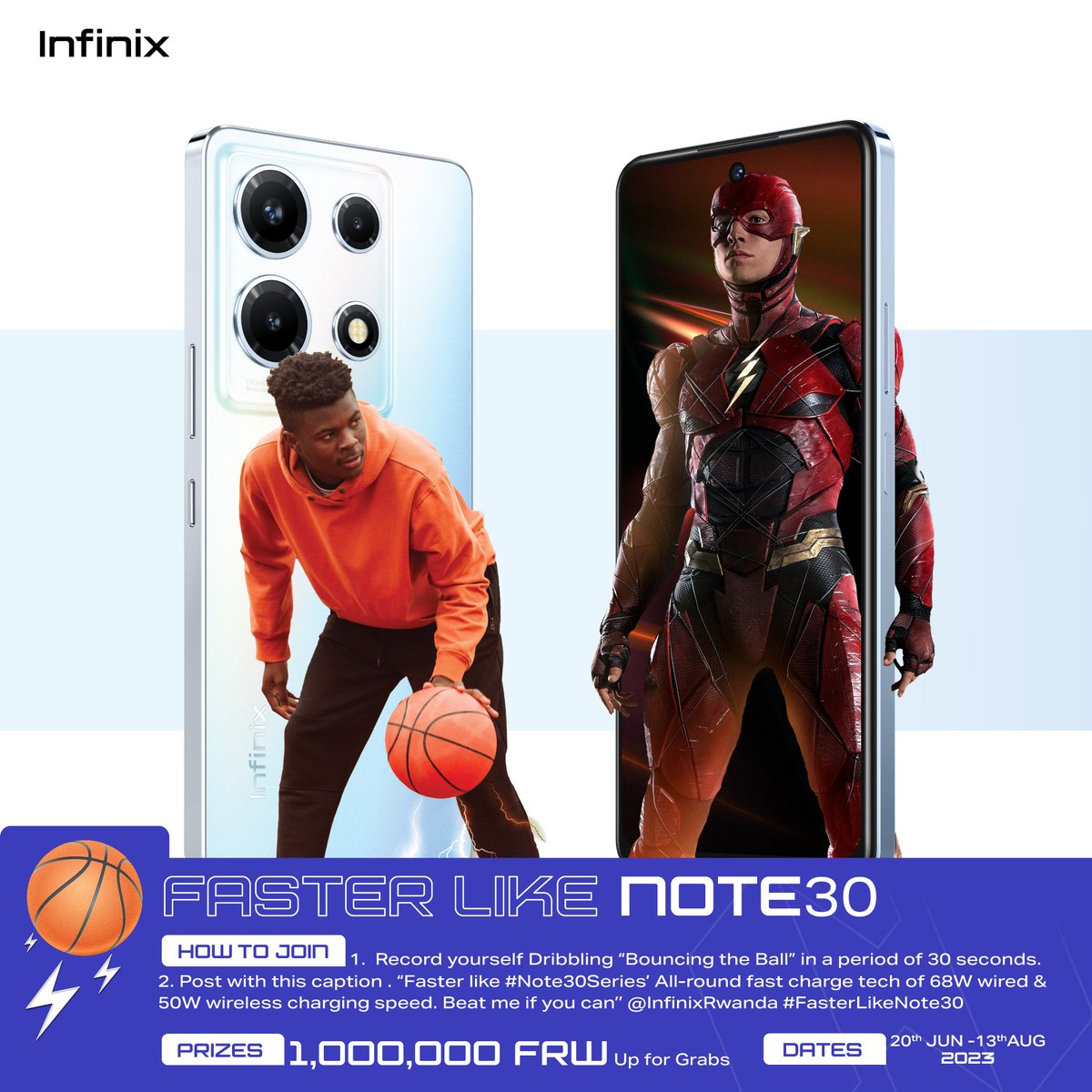 infinixrwanda's tweet image. Uti ni muduhe ikibuga duhiganwe nicyo dushaka?💪 #FasterLikeNote30 challenge nicyo gisubizo!
ba muri 3 barusha abandi mwegukane ikamba rya Miliyoni, ntakindi bisaba ifate videwo udunda ballo vuba, urushe abandi kudunda inshuro nyinshi mu masegonda 30 utsinde!⚡️⛹️💨

Si ibyo gusa,