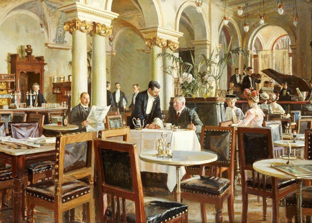 Frants Henningsen, Danish painter (1850 – 1908) 
A Cafe In Copenhagen.