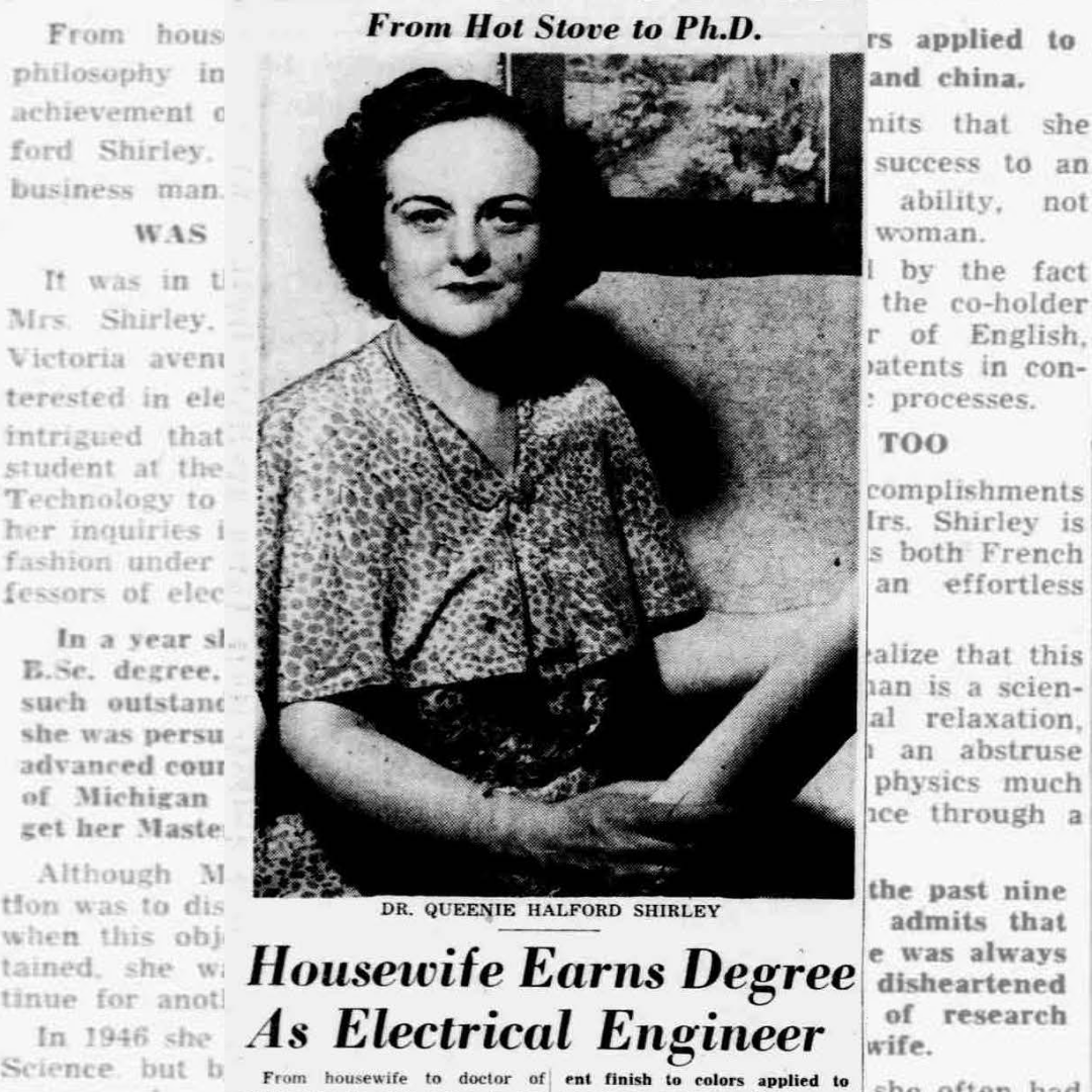 Today is International Women in Engineering Day! To mark the day, we invite you to explore the life of Dr. Queenie Halford Shirley, the first female professor of physics and engineering at Assumption College (UWindsor). 

➡️ Learn more: bit.ly/DrQHShirley

#INWED23 #UWindsor