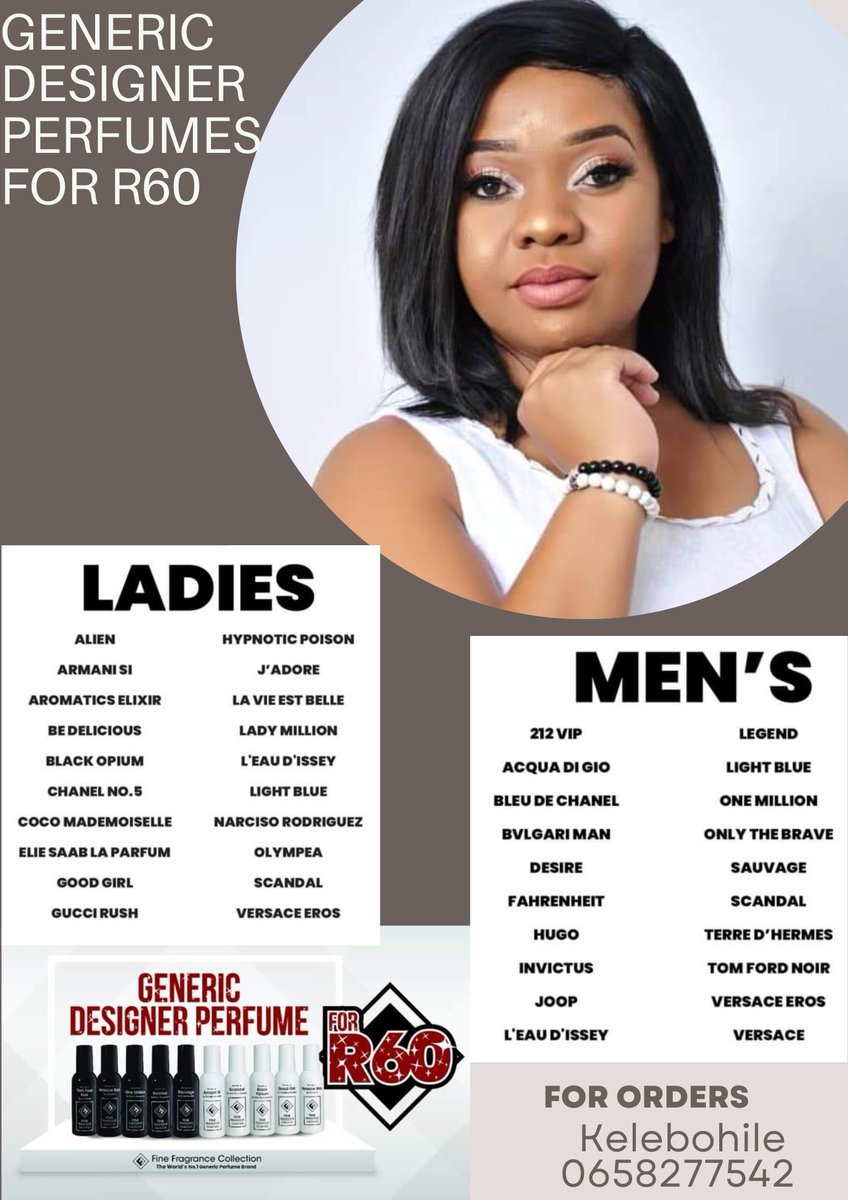 Kelemotsatse's tweet photo. #Ad
Our perfumes offer the same captivating smell as the originals, last longer than the originals and cost much much less too! ๐น๐ฅฐ
Discover affordable elegance today! ๐ซ
๐ Pretoria East
๐ฑ 0658277542
๐ฃ PUDO & The Courier guy R60
#FineFragranceCollection
#TheRealDoubleUp https://t.co/6k1RCOWzcn