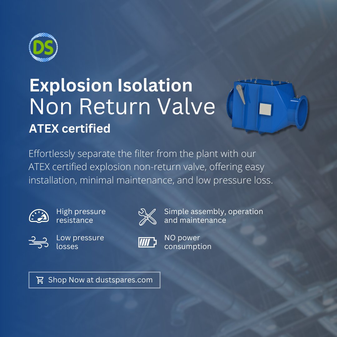 Introducing the ATEX certified Explosion Isolation Non-Return Valve, available at Dust Spares!

#dust #extraction #ductwork #dustcontrol #woodworking #furniture #metalworking #concrete #recycling
#automotive #plastics #textiles #powder #agriculture #paper #chemical #ventilation