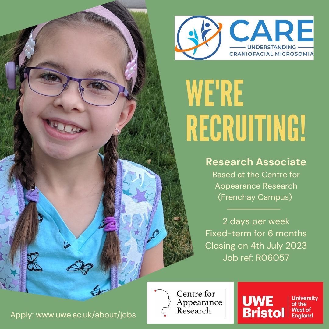 Appearance Research (@car_uwe) on Twitter photo We’re #recruiting a new part-time Research Associate on a fixed-term contract for 6 months from 1st September! This post is based within CAR’s #craniofacial team led by <a href="/NicolaMarie/">Dr Nicola Marie Stock</a>. To apply visit: uwe.ac.uk/about/jobs. Closing date is 4th July 2023. 🌟 We’re #recruiting a new part-time Research Associate on a fixed-term contract for 6 months from 1st September! This post is based within CAR’s #craniofacial team led by <a href="/NicolaMarie/">Dr Nicola Marie Stock</a>. To apply visit: uwe.ac.uk/about/jobs. Closing date is 4th July 2023. 🌟