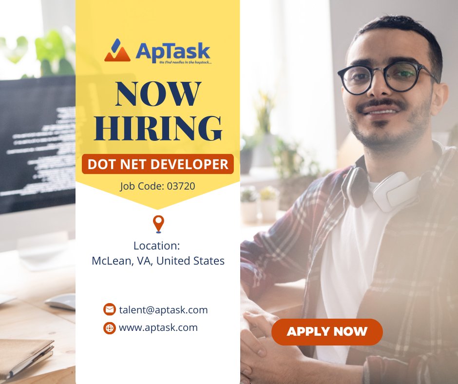 We are seeking a #DotNetDeveloper to join our team! You will develop and implement unique web-based applications. Responsibilities include #designing #developing & managing #webapplications #ASPNETframework #SQLServer & #JavaScript
#Hiring for #usajobs  aptask.com/careers/