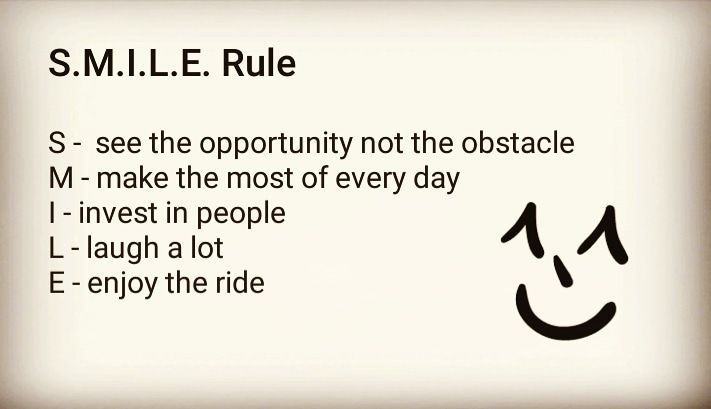 StridePDCenter's tweet photo. Need a little help with #perspective?

Considering adopting the S.M.I.L.E. Rule written by a member on our #team.  

Which letter speaks the most to you?

#leadership #leading #lifequotes #quotestoliveby https://t.co/302pxiEgy1