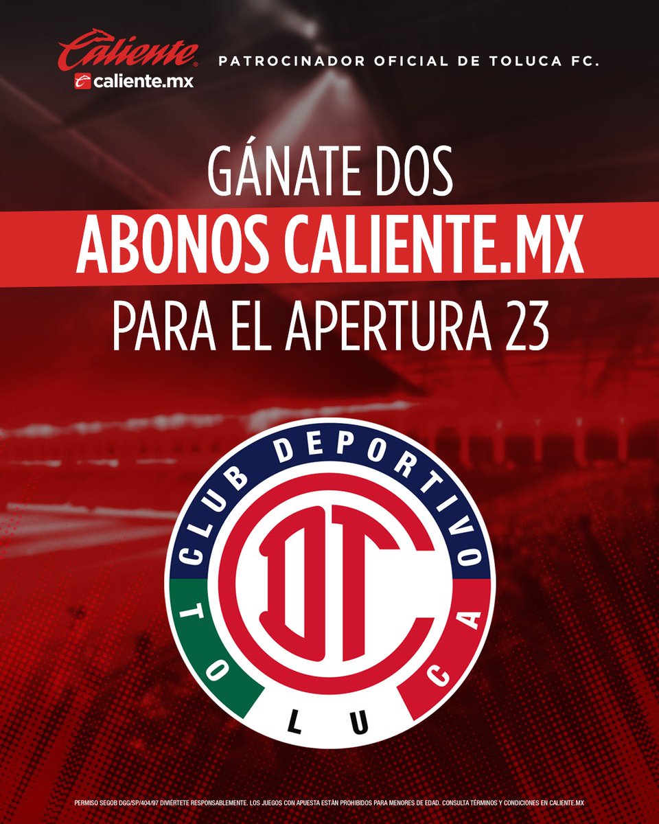 TolucaFC's tweet photo. 🏟️ https://t.co/9VFI2Tg7dQ te lleva al NEMESIO DIEZ 🏟️

¡Gana un ABONO DOBLE para nuestros juegos de local, incluye Fase Final! 👹👇🏼

1️⃣ Sigue a @calientesports 📲
2️⃣ Dale RT 🔁 y ❤️
3️⃣ Comenta por qué quieres ir al estadio en el #AP23 y el HT #MásAcciónMásDiversión🔥

¡VAN! 😏 https://t.co/TeTYMhzelo
