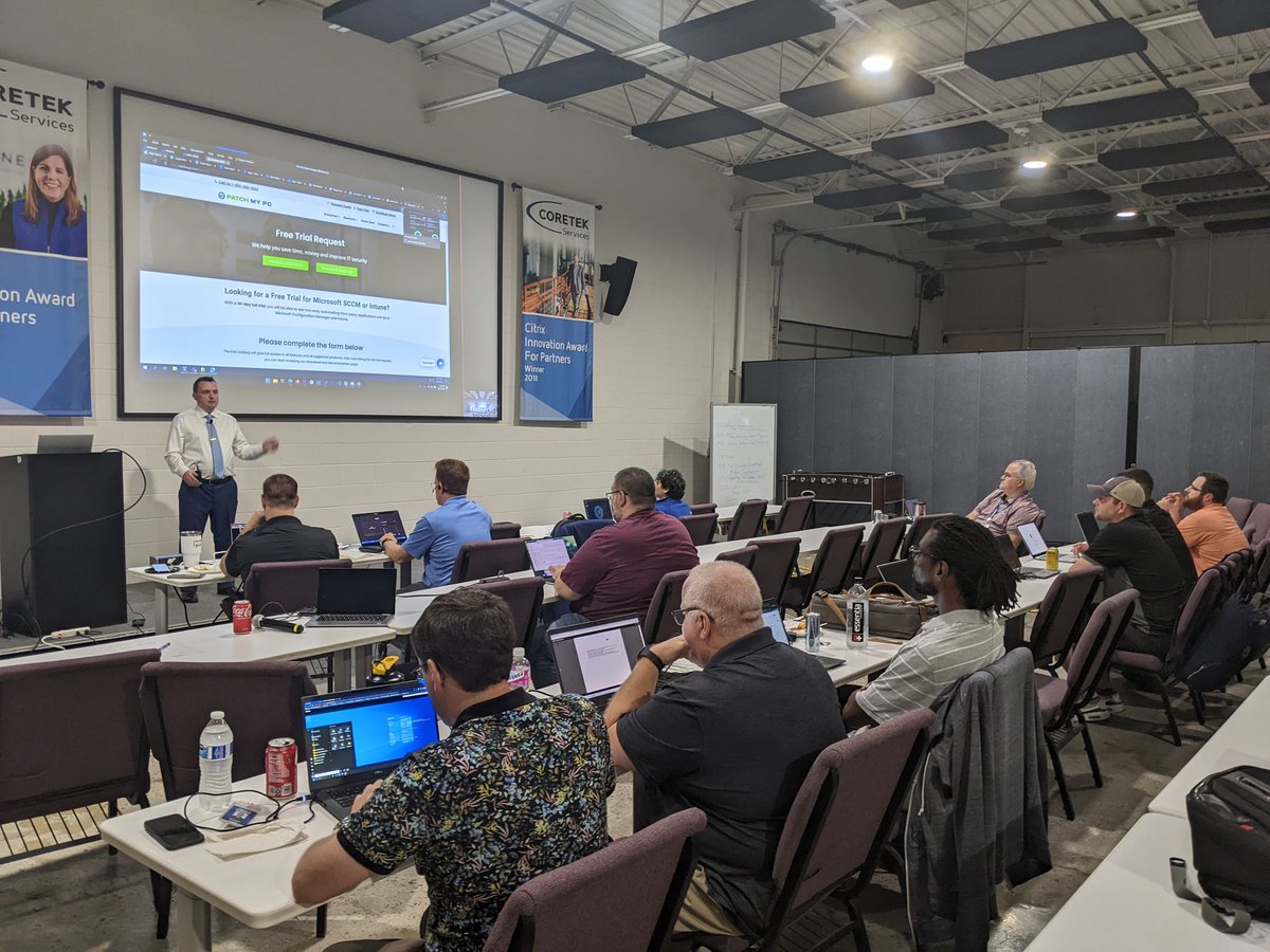 AutomateMyStuff's tweet photo. Thank you @TheNotoriousDRR! Now it's @JordanTheITguy's turn to talk to us about #AdvancedInsights from our sponsor @PatchMyPC in @MISCUG at @Coretek. https://t.co/PwlBELN7Nt