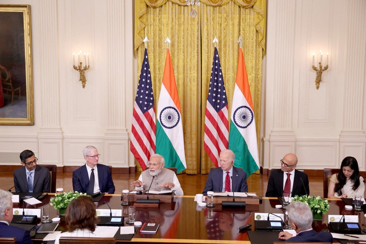 Glimpses from PM Modi's meeting with top CEOs and Chairmen from the US and India at the White House in Washington, DC.